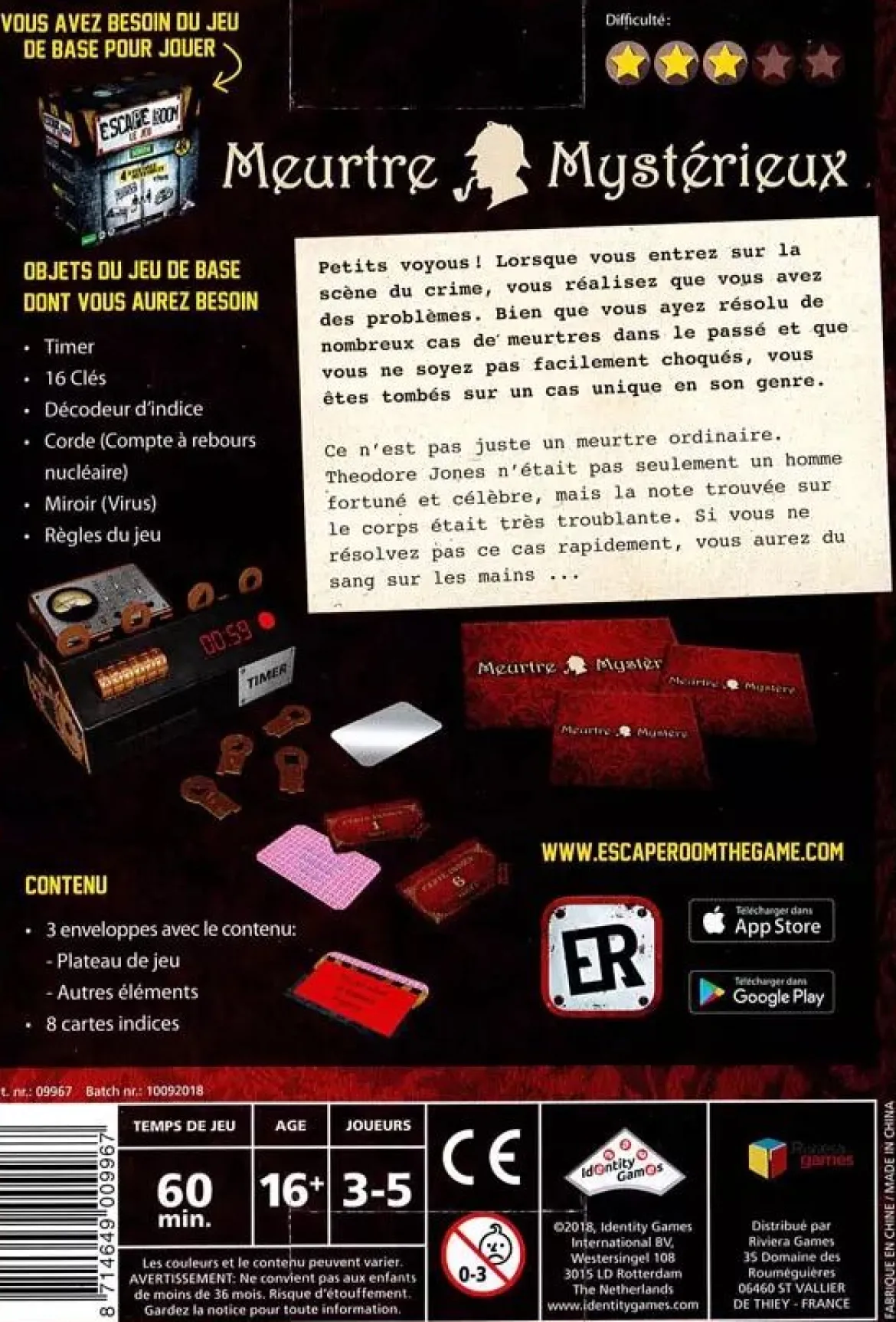 Meurtre Mystérieux - Extension Escape Room - Le Jeu