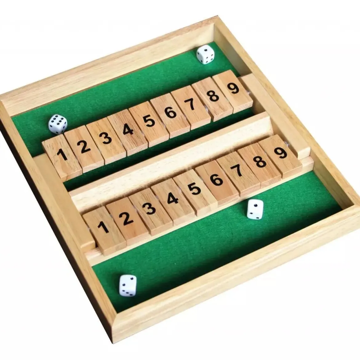 Shut The Box Double 9 en bois avec 4 dés