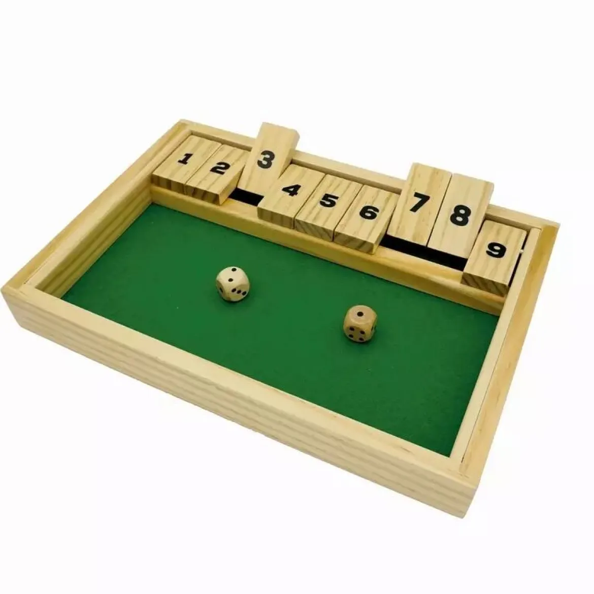 Shut The Box 9 en bois avec 2 dés