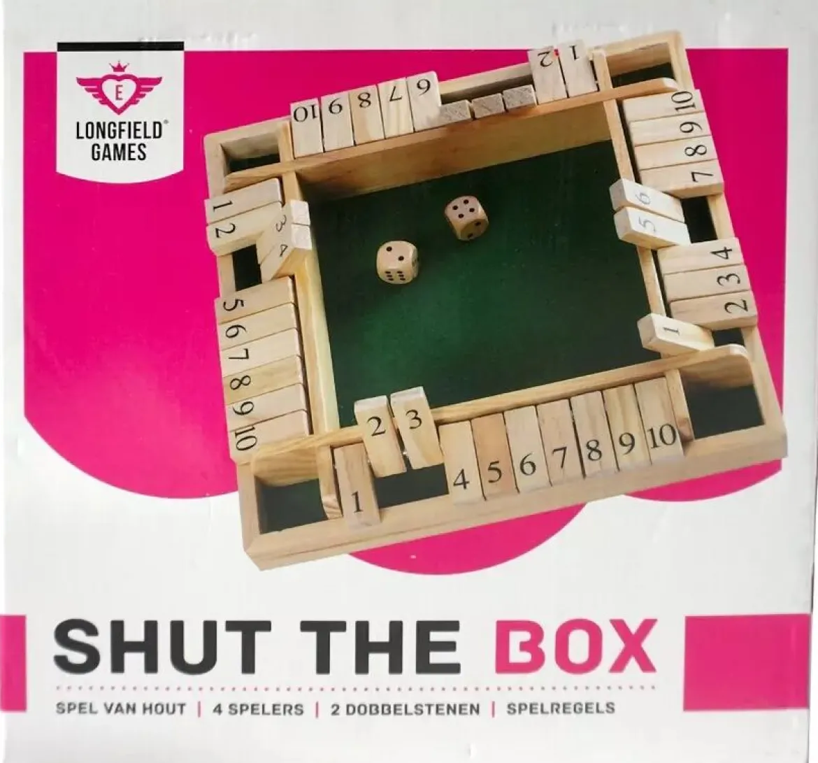 Shut The Box 10 en bois avec 2 dés
