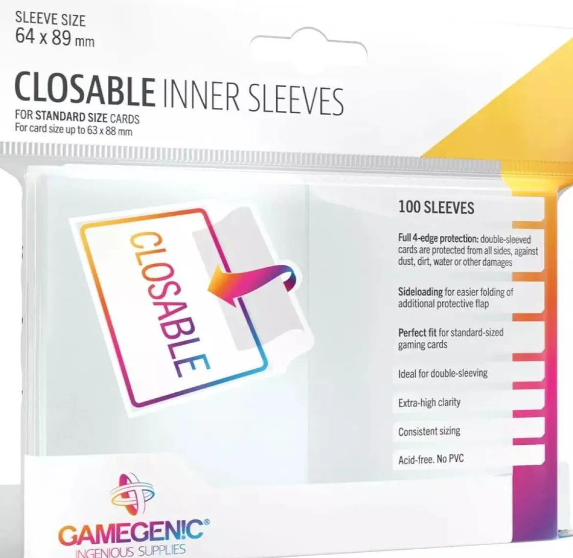 64x89mm - Lot de 100 protège-cartes Closable Inner Sleeves - Gamegenic