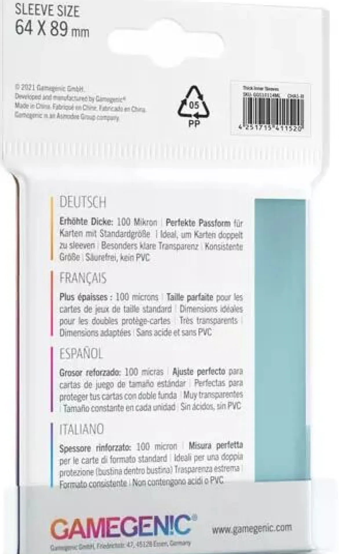 64x89mm - Lot de 50 protège-cartes Inner Extra Thick - Gamegenic
