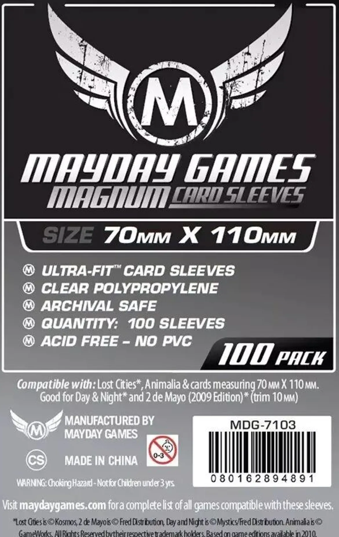 70x110mm - Lot de 100 protège-cartes Magnum - Mayday Games
