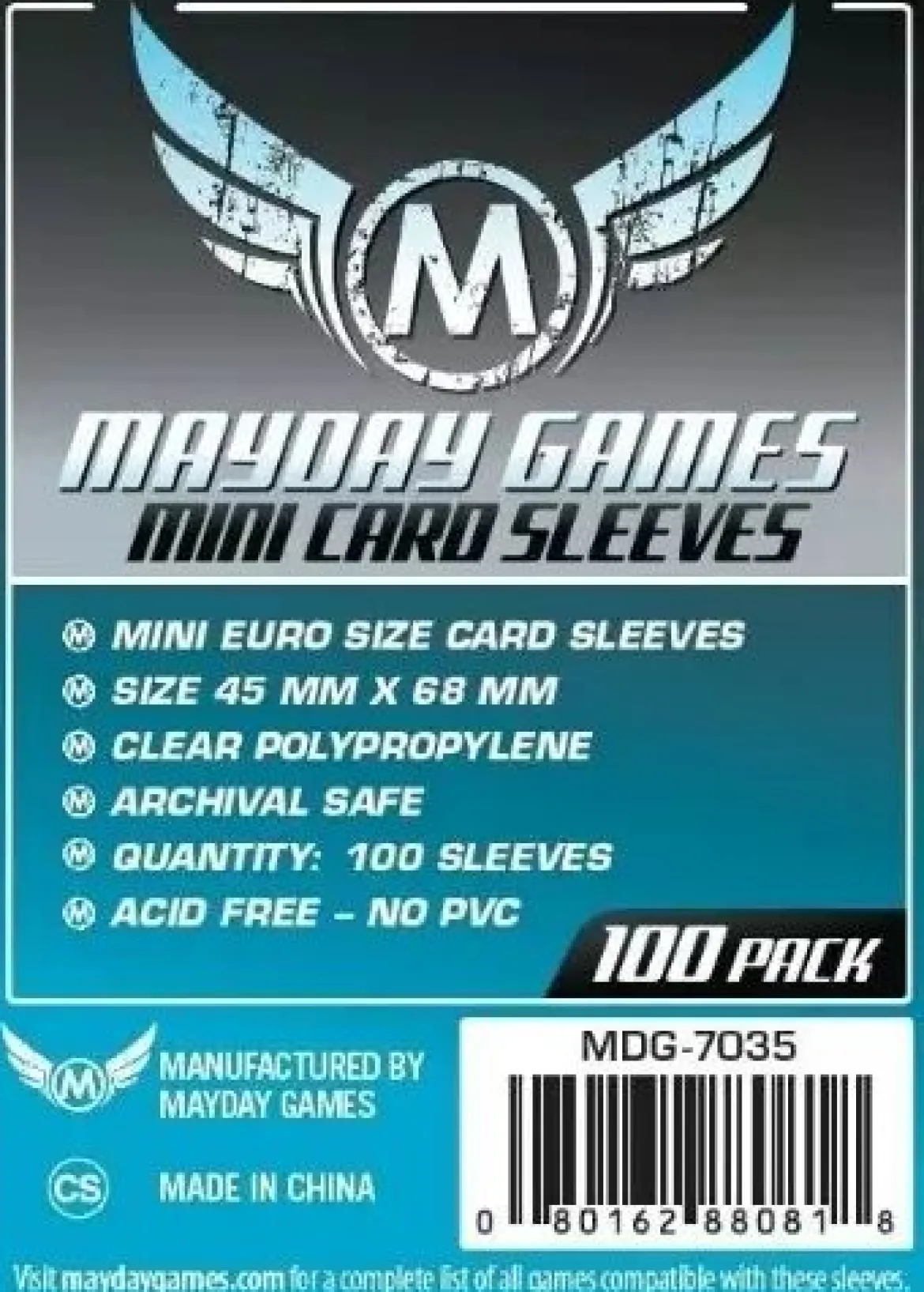 45x68mm - Lot de 100 protège-cartes Mini Euro - Mayday Games