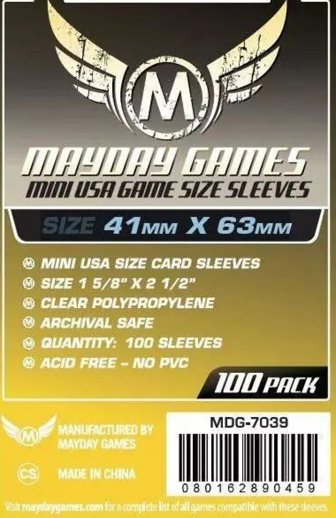 41x63mm - Lot de 100 protège-cartes Mini USA - Mayday Games