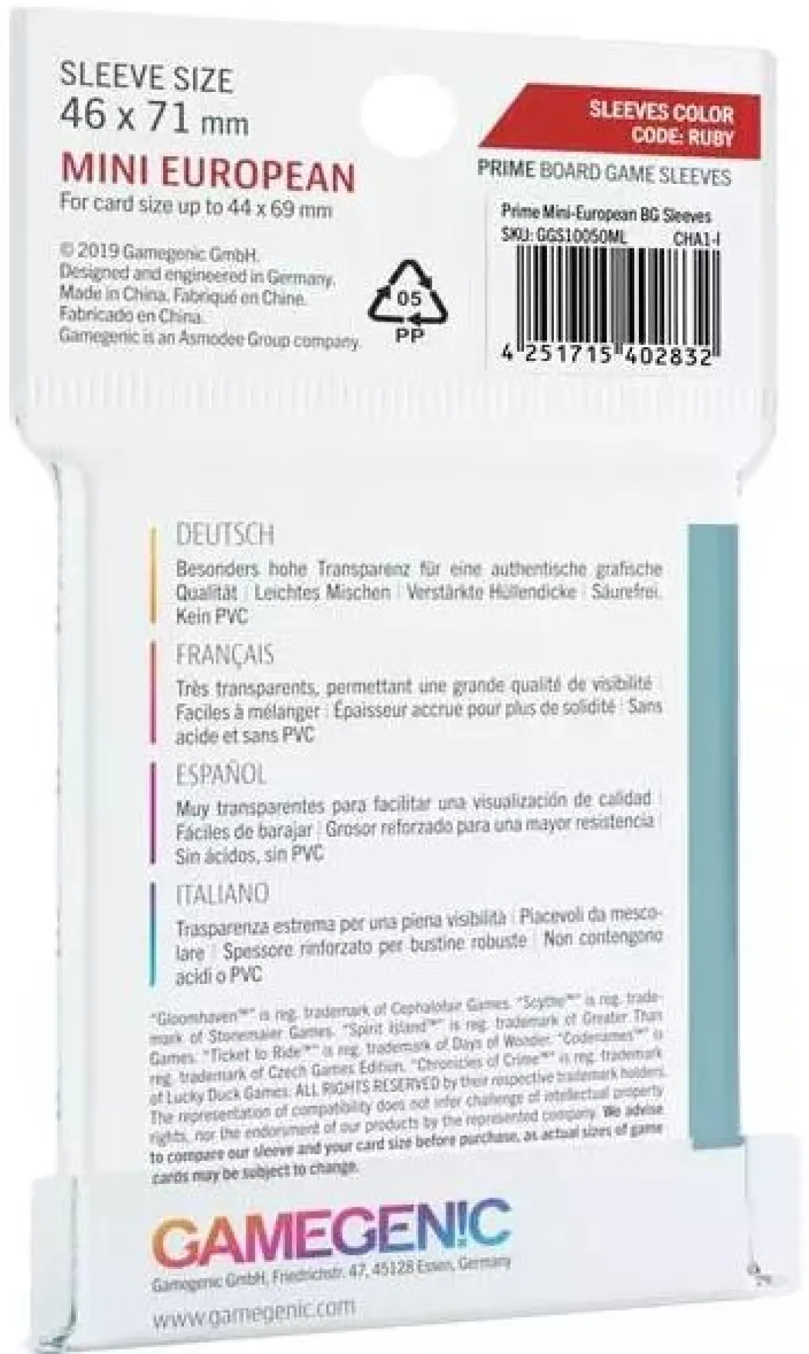46x71mm - Lot de 50 protège-cartes Prime Mini Euro - Gamegenic