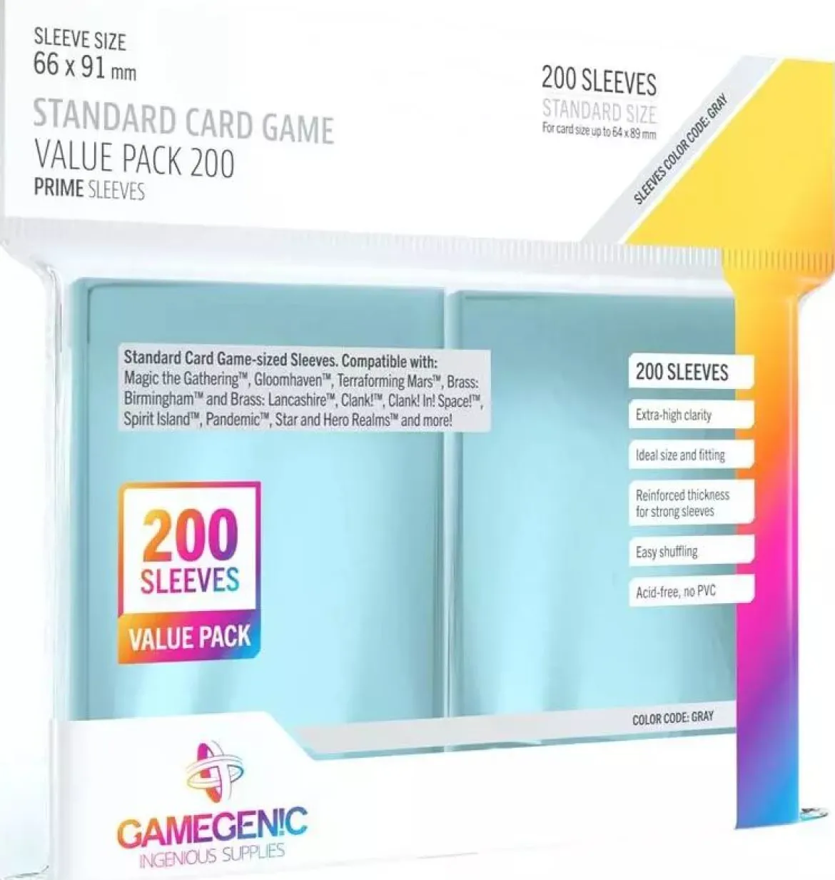 66x91mm - Lot de 200 protège-cartes Prime Standard - Gamegenic