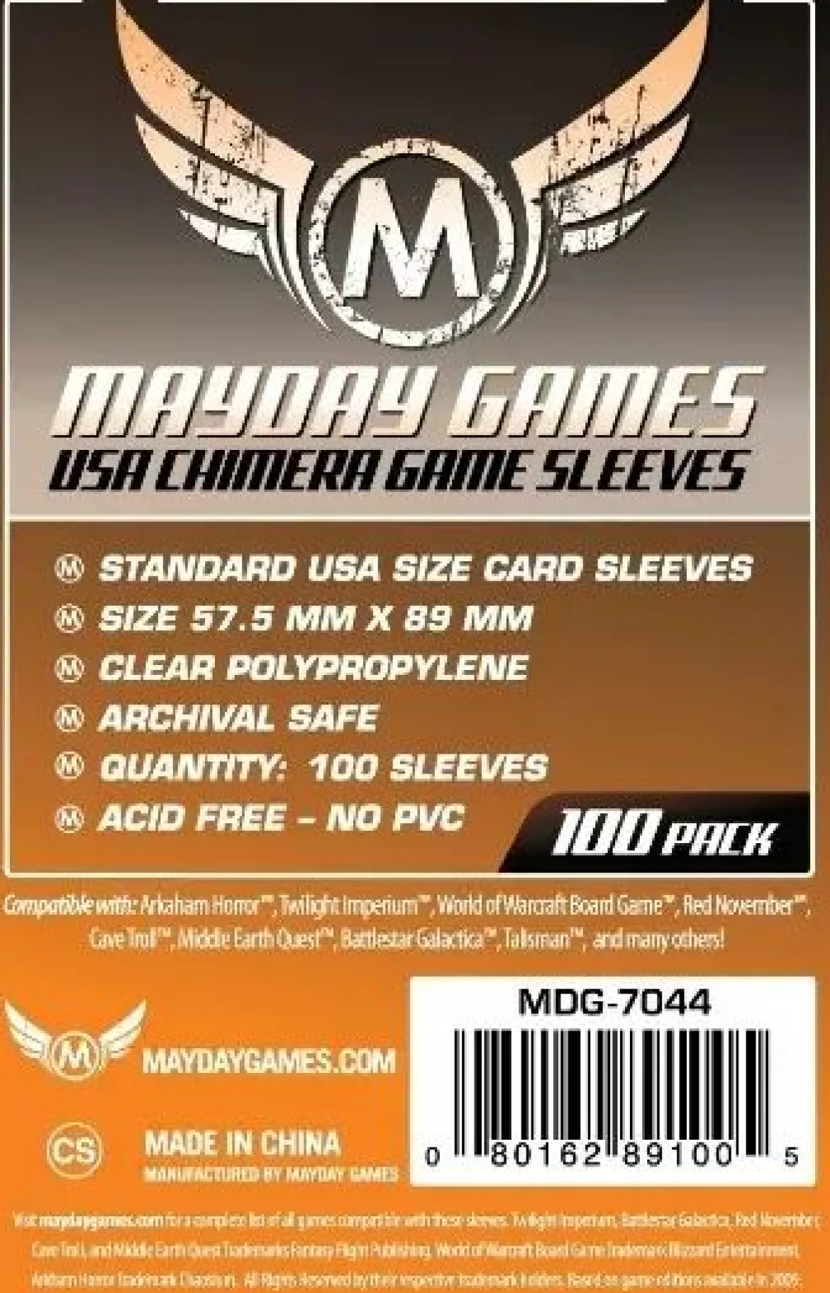 57.5x89mm - Lot de 100 protège-cartes USA Chimera - Mayday Games